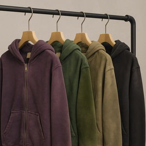 500 Gsm Streetwear poids lourd surdimensionné fermeture éclair plaine sweat à capuche vierge hommes coton en détresse lavage à l'acide Logo personnalisé à capuche - Product Image 6