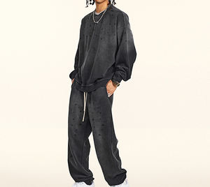 Vente en gros Sweat à capuche et pantalon délavés à l'acide surdimensionnés vintage personnalisés pour hommes Ensemble de survêtement deux pièces de haute qualité pour hommes - Product Image 6