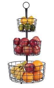 Cesta de Frutas de Metal de 2 Niveles con Asa de Madera - Organizador de Cocina Desmontable para Frutas y Verduras - Product Image 2