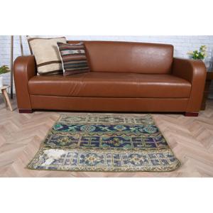 Alfombra Turca Vintage Pequeña de 2.8x3.1 pies (85x94 cm), Alfombra Azul con Diseño Floral - Product Image 3