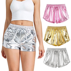 Shorts Sexys para Mujer con Estampado Dorado, Recubrimiento de PU, Diseño de Dibujos Animados y Lentejuelas, Cintura Elástica - Product Image 1