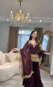 Salwar Kameez Tradicional para Mujer, Bordado, Georgette Sintético Pesado, Secado Rápido, para Todas las Temporadas, Bodas y Fiestas, Estilo Indio y Pakistaní - Product Image 3