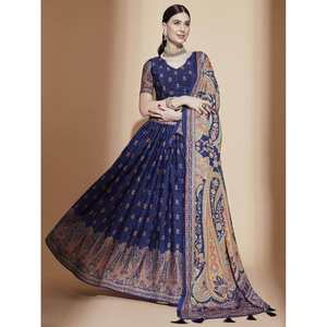 Lehenga Choli Chinon Azul con Estampado Digital y Dupatta, Elegantes Vestidos de Noche - Product Image 2