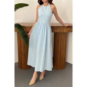Baby Blue Smocked Back Linen <b>Dress</b> - Baby Blue - Product Image 4