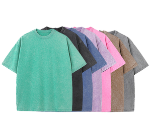 เสื้อยืดผ้าฝ้ายฟอกวินเทจของผู้ชายเสื้อโอเวอร์ไซส์เปิดไหล่ตกเสื้อยืดเปล่าพิมพ์ลายสำหรับผู้ชาย - Product Image 1