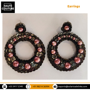 ชุดราตรีงานปาร์ตี้ทำมือล่าสุดเครื่องประดับแฟชั่นไข่มุกสีชมพูทรงกลมสีดำโบราณทำต่างหูสำหรับผู้หญิง - Product Image 5