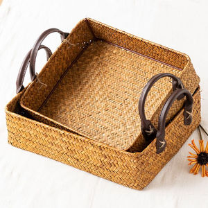 Artisan Rattan Serving <b>Tray</b> With Trendy Sleek Pattern Perfect For Coffee Table Decor Serving <b>Snacks</b> And Drinks - Product Image 3