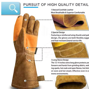 Gants de soudage en cuir de vachette résistant à la chaleur 2025, écologiques, noirs, en cuir de palmier, protection contre le feu, gants de sécurité pour un usage quotidien - Product Image 3