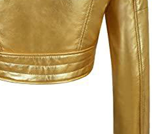 แจ็กเก็ตหนังผู้ชายสไตล์คลาสสิกเสื้อสกินสกินครอปหนังสีทอง - Product Image 4