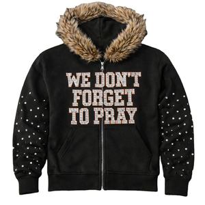 Sweat-shirts en fausse fourrure d'hiver personnalisés avec logo personnalisé, strass, impression numérique, fermeture éclair, broderie 3D, unisexe - Product Image 1