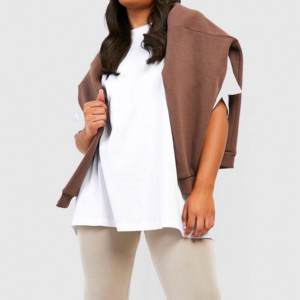 Personalizado gota hombro transpirable mujeres Streetwear vestido liso señoras Camisetas largas sueltas de gran tamaño camisetas 100% algodón para niñas - Product Image 2