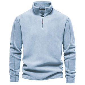 Sweat à capuche décontracté pour hommes de haute qualité sweat chaud polaire fermeture éclair col montant pull haut motif solide - Product Image 1