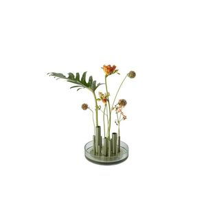 Florero de cilindro de vidrio con tubos de metal Soporte de arreglo floral moderno Maceta de decoración minimalista contemporánea para el hogar - Product Image 1