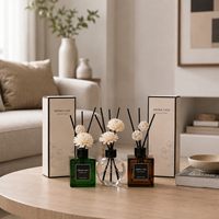 Diffuseurs à bâtonnets de marque privée, désodorisants, huiles essentielles liquides ou solides, lavande, avec bouchon en bois, pour maison, hôtel, verre, diffuseur sans flamme, parfum d'ambiance pour voiture