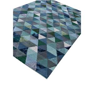 Alfombra Caliedo Azul de Lana y Viscosa Hecha a Mano, 4m de Ancho, Diseño Abstracto Geométrico a Rayas para Pasillo, para Adolescentes, 10mm, para el Hogar - Product Image 2