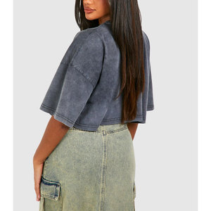 2025 camiseta personalizada de alta calidad para mujer, camiseta lavada con ácido recortada de algodón 100% hecha a medida a la venta - Product Image 5