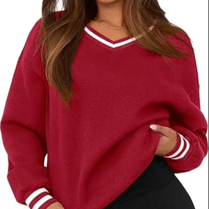Sudaderas con cuello en V de manga larga informales de gran tamaño para mujer de alta calidad - Product Image 1