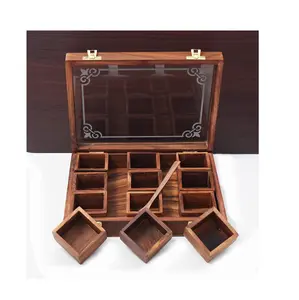 럭셔리 디자인 나무 향신료 상자 차 보관 홀더 주최자 아카시아 개인화 된 나무 향신료 상자 저렴한 가격에