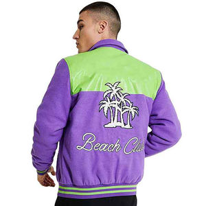 Qualité supérieure Letterman Baseball School College Bomber Varsity Jacket Veste violette à manches en cuir véritable violet - Product Image 4