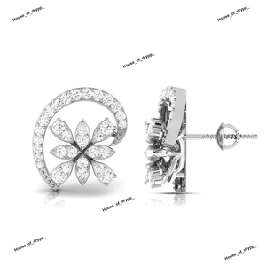 Pendientes de Plata con Diseño de Media Luna Floral, con Racimo de Diamantes Moissanite en Forma de Marquesa, Estilo Elegante y Lujoso - Product Image 2