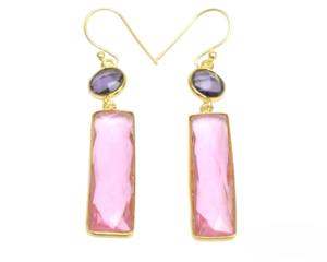 Meilleur cadeau pour la Saint-Valentin Nouvel An Boucles d'oreilles en argent sterling 925 Quartz rose Améthyste Pierre précieuse en métal plaqué or 18 carats Taille MM - Product Image 2