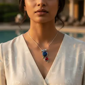 Colgante de Plata 925 para Mujer con Lapislázuli y Cornalina Roja, Chapado en Oro, Joyería de Acero Inoxidable, Dijes de Piedras Preciosas Naturales - Product Image 1