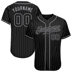Maillot de baseball authentique noir gris à fines rayures noir-gris personnalisé - Product Image 1