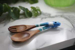 เซ็ตช้อนสลัดทำด้วยมือมีด้ามยาว34ซม. พิมพ์ลายเคลือบบนมือจับอเนกประสงค์ - Product Image 2