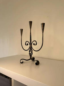 Antique Vintage 3-<b>Candle</b> Standing Candlestick <b>Holder</b> | Wrought Iron <b>Black</b> Gold Finish | Handmade <b>Metal</b> Designers Inc Model - Product Image 5