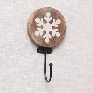 Mughalcrafts Brown Wooden Snowflake Pattern <b>Wall</b> Hooks Iron Cloth Material Kid Room Kitchen Bathroom Hanging Use <b>Towels</b> Tools - Product Image 3