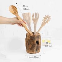 Porte-ustensiles élégant rustique méditerranéen sculpté à la main ArtisRaw en bois d'olivier tunisien, pour la cuisine et les restaurants