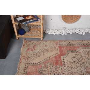 Turkish Area Rug, 4.4x7.7 ft Vintage Rug, <b>Red</b> Plants & trees <b>Wool</b> Rug - Product Image 5