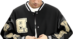 Veste universitaire coupe classique OEM en laine mélangée avec bouton avant en toile, manches brodées en cuir PU pour l'hiver - Product Image 4