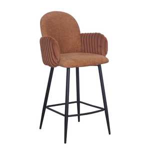 Ensemble moderne de 2 tabourets de bar contemporains avec accoudoirs capitonnés et structure en fer, chaise haute rembourrée en tissu pour café - Product Image 4