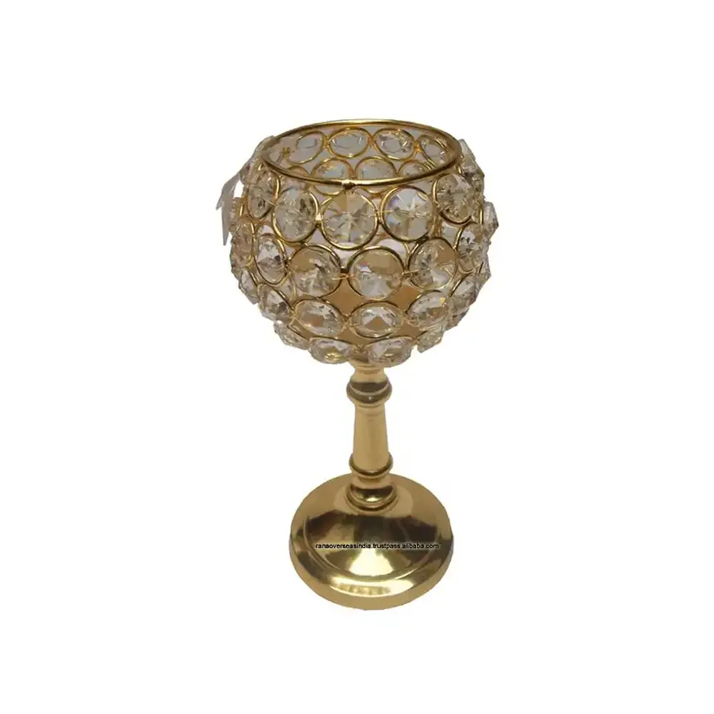 Premium Look Gold Crystal Bowl Candle Holder Para Decorações De Casamento Decorações De Jardim Decorações De Hotel A Preço De Fábrica