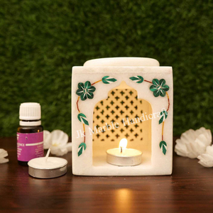 Brûleur de Bakhoor en marbre fabriqué à la main de luxe diffuseur d'encens et d'arômes à huile arabe brûleur d'huile essentielle sculpté en pierre pour hôtel à la maison - Product Image 6