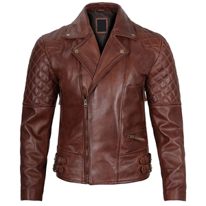Men's Genuine <b>Leather</b> Slim Moto Biker <b>Jacket</b> Mandarin Collar Waterproof Zipper Closure <b>Winter</b> Outerwear - Product Image 1