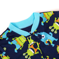 Combinaison bébé monstre extraterrestre à la mode, bleu marine, imprimé intégral, pyjama à pieds, fermeture éclair |   Semelles antidérapantes en tricot doux (0-2 ans)