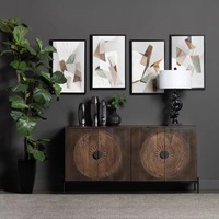 Buffet moderne 4 portes en bois de manguier écologique et durable pour bar à domicile, cuisine, salle à manger, ferme, salon, chambre