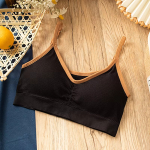 Sujetador de tubo de bloque de Color de algodón para mujer, ropa interior con tirantes sin costuras, lencería Sexy, moda deportiva, camiseta sin mangas corta cómoda - Product Image 6