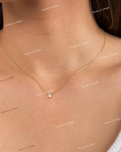 Collar de Cadena Minimalista con Baño de Rodio, con un Solo Solitario, Corte Brillante, Engaste de Puntas, Joyería Elegante y Delicada para Mujer, Uso Diario - Product Image 2