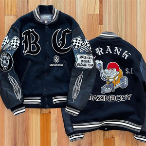 Black <b>Vintage</b> <b>Varsity</b> <b>Jacket</b> for Men Custom Plain Chenille Embroidery Leather Sleeve Wool Winter Lettermen <b>Varsity</b> <b>Jacket</b> - Product Image 3