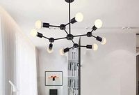 Lustre Moderne Noir Mat Spoutnik Luminaire Vintage 8 Lumières Suspension pour Salon Salle à Manger Cuisine