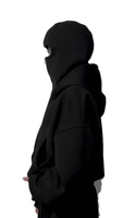 Sweat à capuche double en molleton de coton respirant avec logo personnalisé brodé, style ninja, double couche, grande taille, fermeture éclair intégrale, épais