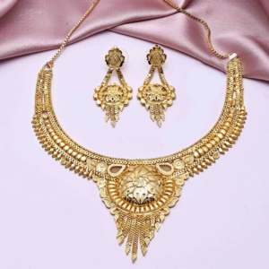 ขายส่งสร้อยคอสั้น14K 18K 24K ใส่ทองชุดเครื่องประดับออกแบบลายดอกไม้แบบดั้งเดิมสร้อยคอแฟชั่นทองเหลืองทอง - Product Image 1