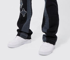 <b>Men's</b> Premium Quality Slim <b>Flare</b> <b>Jeans</b> Winter Stylish Streetwear Breathable Washed Black Applique Panel Stacked Gusset Winter - Product Image 4