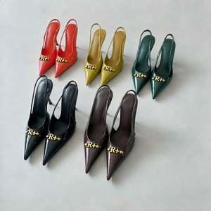 Zapatos de tacón alto de aguja de charol de 9.5 cm para mujer, talla grande, con correa cruzada, punta fina, de tela acolchada, ideales para fin de semana o bodas. - Product Image 1