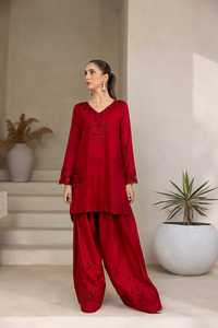 ชุดฟาร์ชี ชัลวาร์ กามีซ ของปากีสถานและอินเดีย บนผ้าลอน สำหรับชุดทางการ ผ้าฝ้ายพิมพ์ลาย แต่งลูกไม้ ซิป - Product Image 3