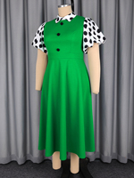 ADR060178 Robe décontractée pour femme, style patchwork, color block, à pois, ligne A, verte, pour l'été, usage quotidien