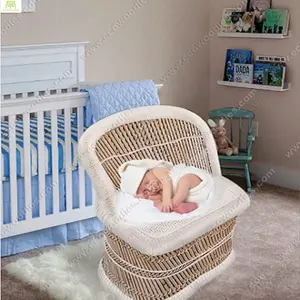 Modern Handmade Customized Wood Nursery Solid Bamboo Rattan Bassinet Rustic Rectangle Chair Sofa Play Couch For Toddlers